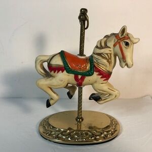 Vintage 6” Porcelain carousel horse with brass base